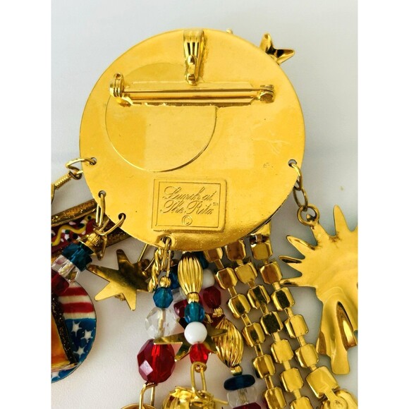 Lunch at The Ritz USA All American Patriotic 24k Gold Plated Enamel Brooch Pin - Picture 6 of 6